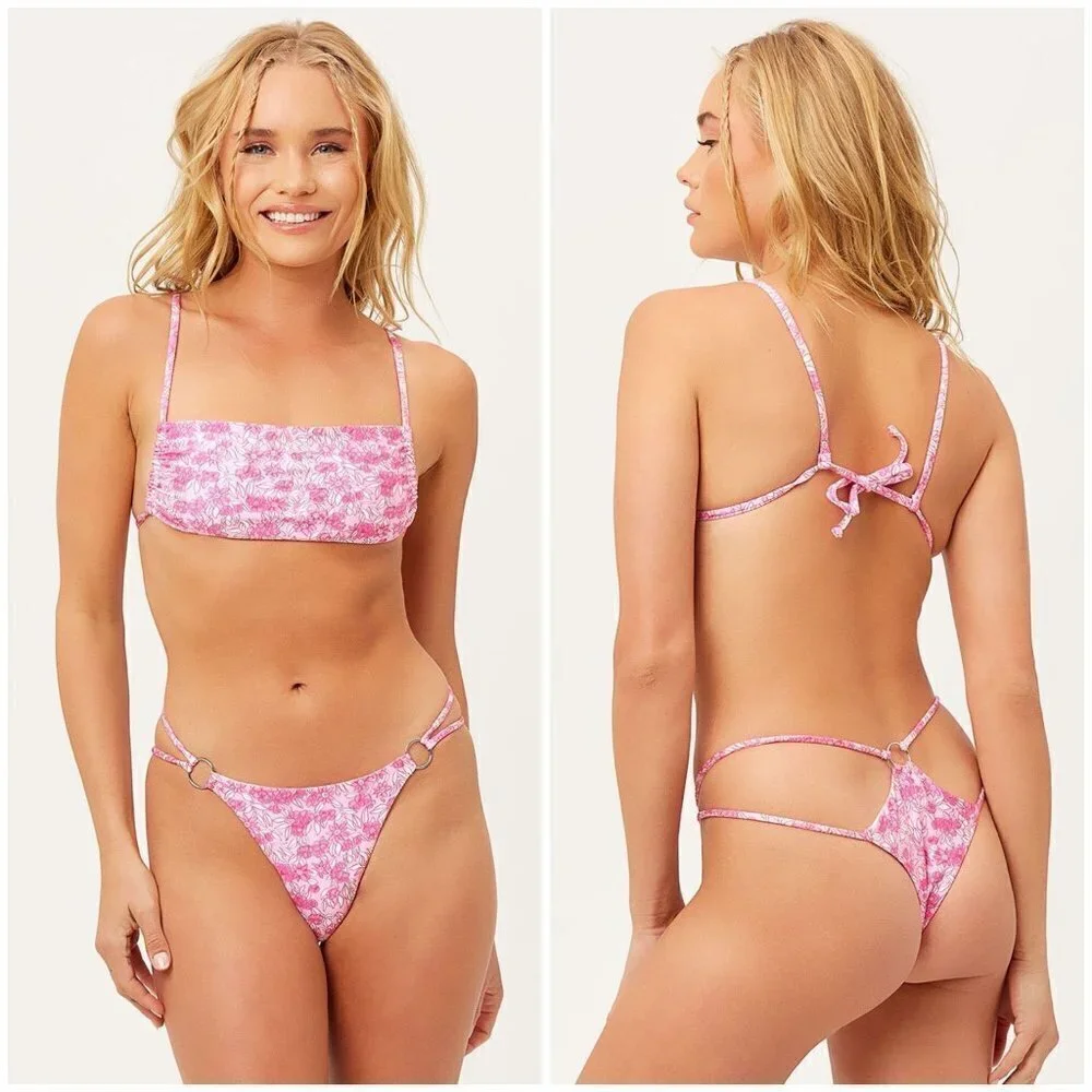 💕FRANKIES BIKINIS💕 Kailyn String Bikini Bottom ~ Rose Bouquet Large L NWT